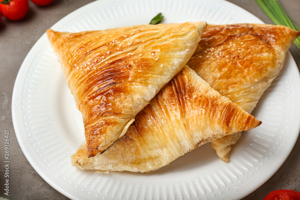Delicious samosas on plate, closeup Delicious samosas on plate, closeup