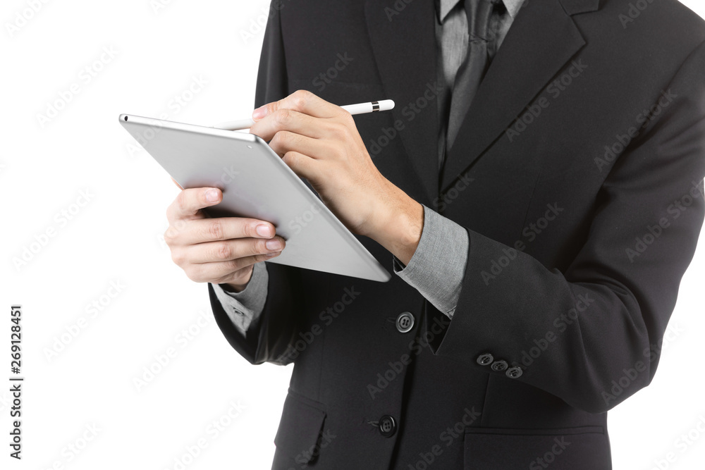 Asian Young Man Using Digital Tablet Isolated On White . Asian Young Man Using Digital Tablet Isolated On White .