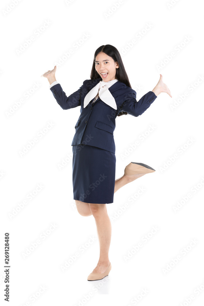 Happy young woman in formal wear and expressing positive. Happy young woman in formal wear and expressing positive.