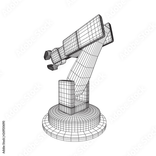 Robotic arm manufacture technology industry assembly mechanic hand wireframe low poly mesh vector illustration