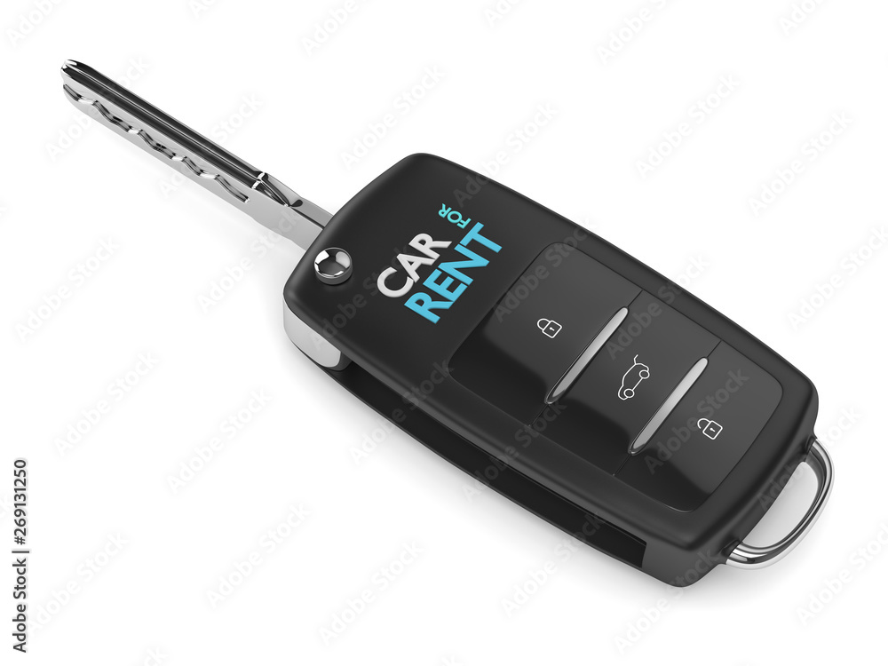 3d render of car for rent key over white 3d render of car for rent key over white