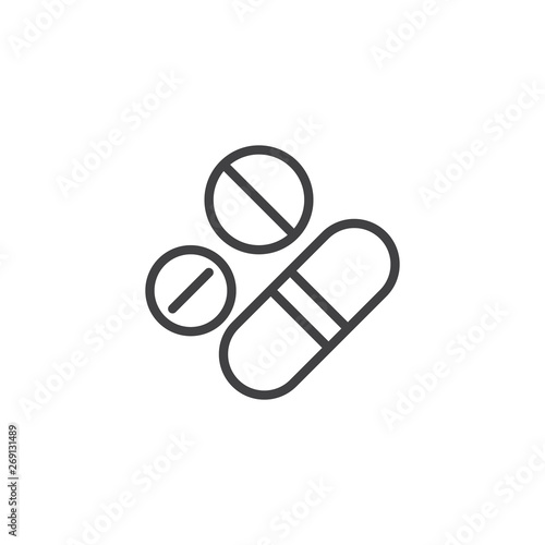 Medical pills line icon. Medication tablets linear style sign for mobile concept and web design. Medicine, drug outline vector icon. Pharmacy symbol, logo illustration. Vector graphics