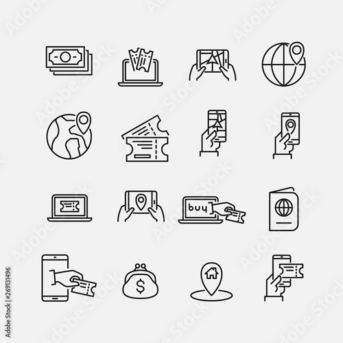 Simple set of online booking related outline icons.