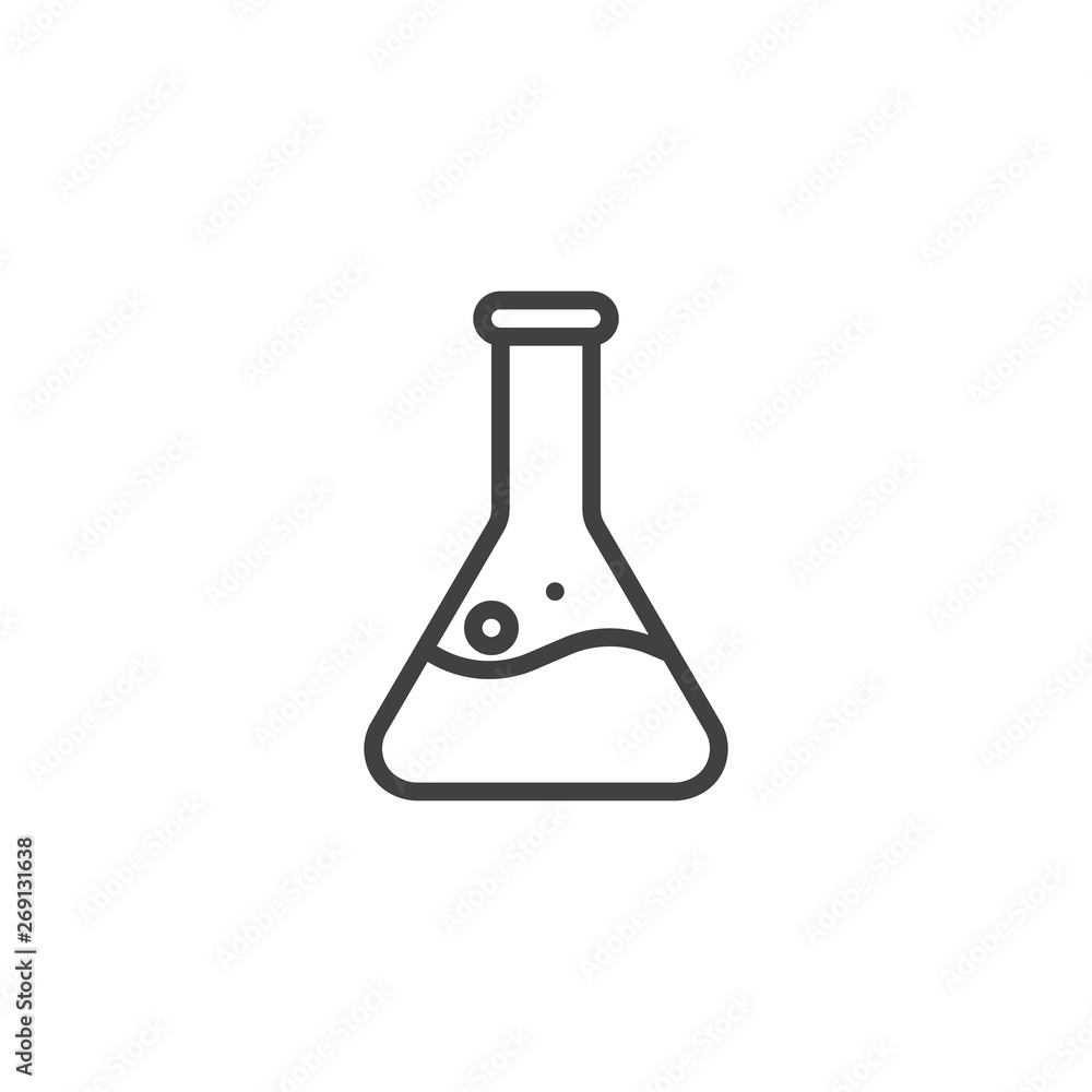 Test tube conical flask line icon. linear style sign for mobile concept and web design. Laboratory glassware outline vector icon. Symbol, logo illustration. Vector graphics Test tube conical flask line icon. linear style sign for mobile concept and web design. Laboratory glassware outline vector icon. Symbol, logo illustration. Vector graphics