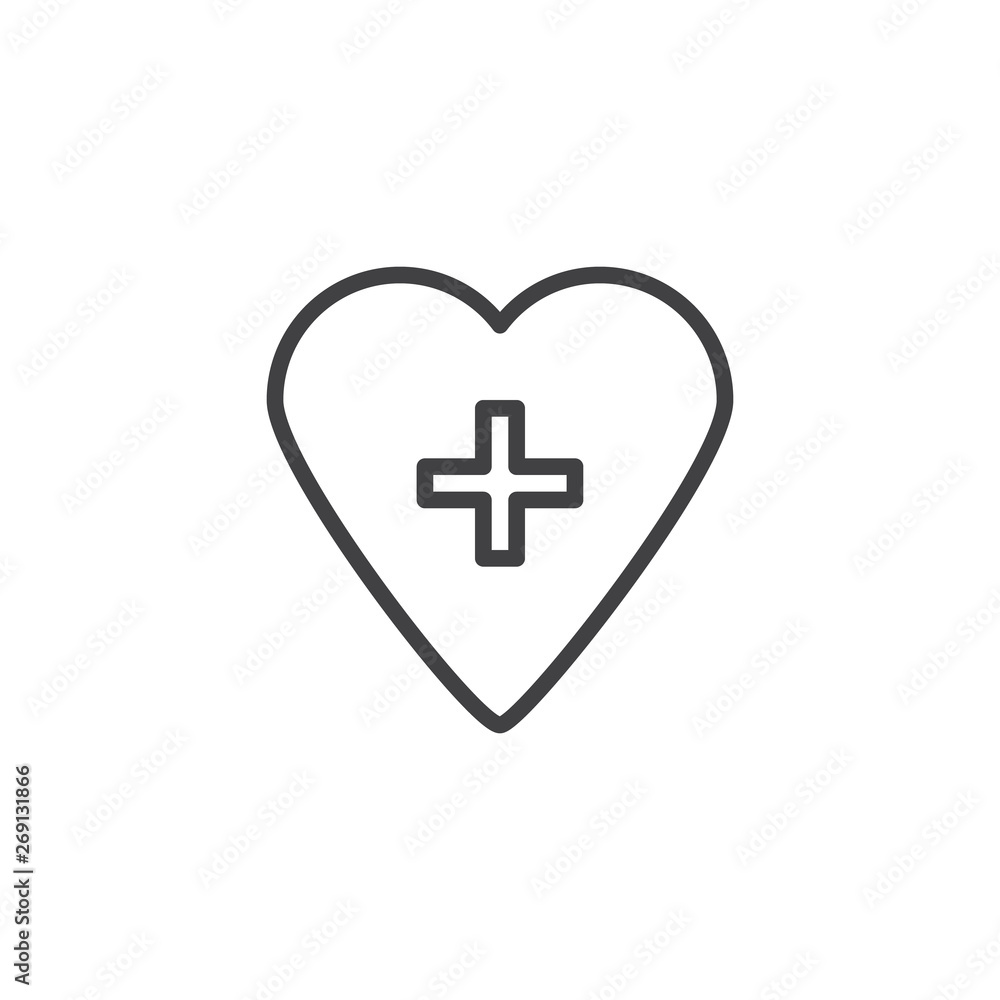 Heart with medical cross line icon. linear style sign for mobile concept and web design. Heart health care outline vector icon. Cardiology symbol, logo illustration. Vector graphics Heart with medical cross line icon. linear style sign for mobile concept and web design. Heart health care outline vector icon. Cardiology symbol, logo illustration. Vector graphics