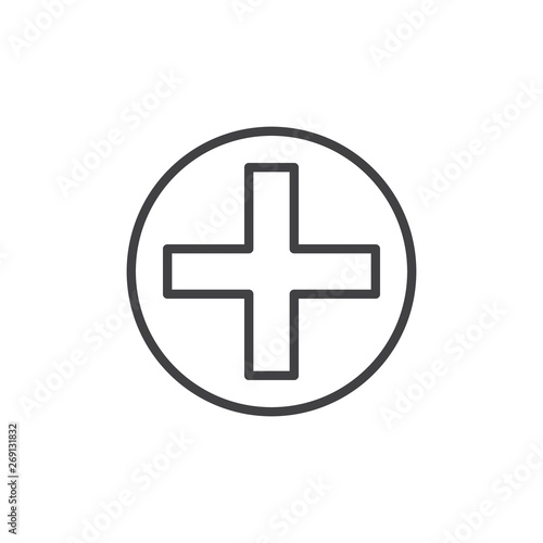 Medical cross in a circle line icon. linear style sign for mobile concept and web design. Hospital cross, clinic outline vector icon. Healthcare symbol, logo illustration. Vector graphics