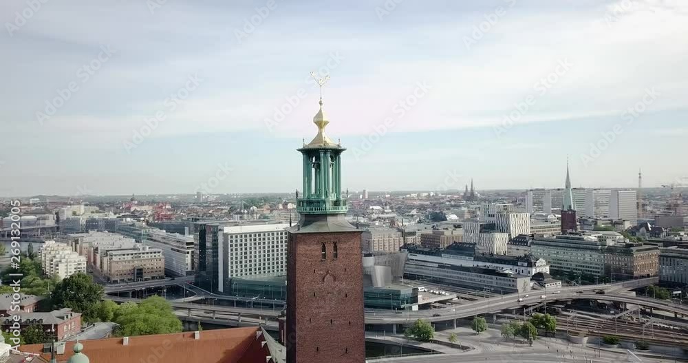 Aerial view of Stockholm City center with the city hall in focus Aerial view of Stockholm City center with the city hall in focus