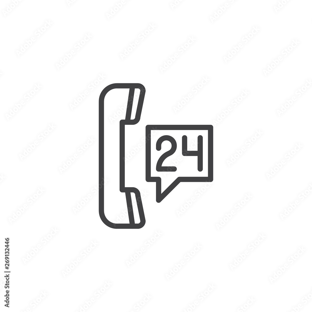 Service Call center line icon. Telephone handset receiver linear style sign for mobile concept and web design. 24 hours a day service outline vector icon. Symbol, logo illustration. Vector graphics Service Call center line icon. Telephone handset receiver linear style sign for mobile concept and web design. 24 hours a day service outline vector icon. Symbol, logo illustration. Vector graphics