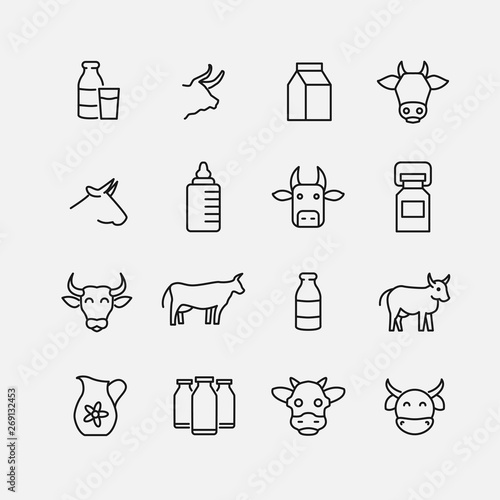 Set of cow and milk icons in modern thin line style.