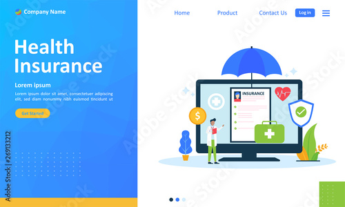 Health care insurance concept. Man fills health form insurance, Suitable for web landing page, ui, mobile app, banner template. Vector Illustration