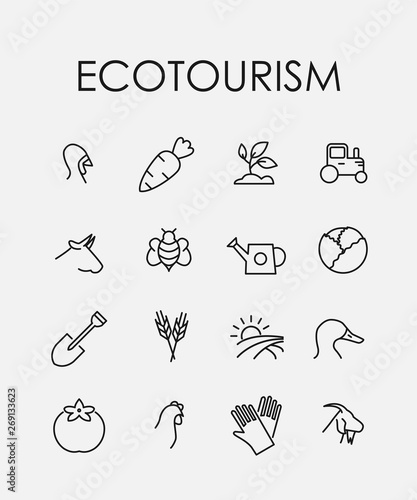 Simple collection of ecotourism related line icons.