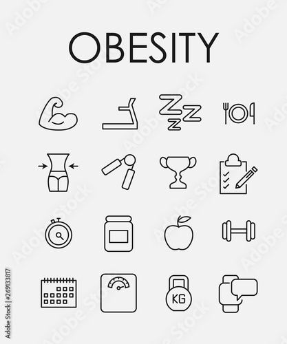 Simple collection of obesity related line icons.
