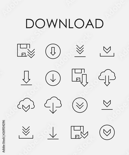 Set of download icons in modern thin line style.