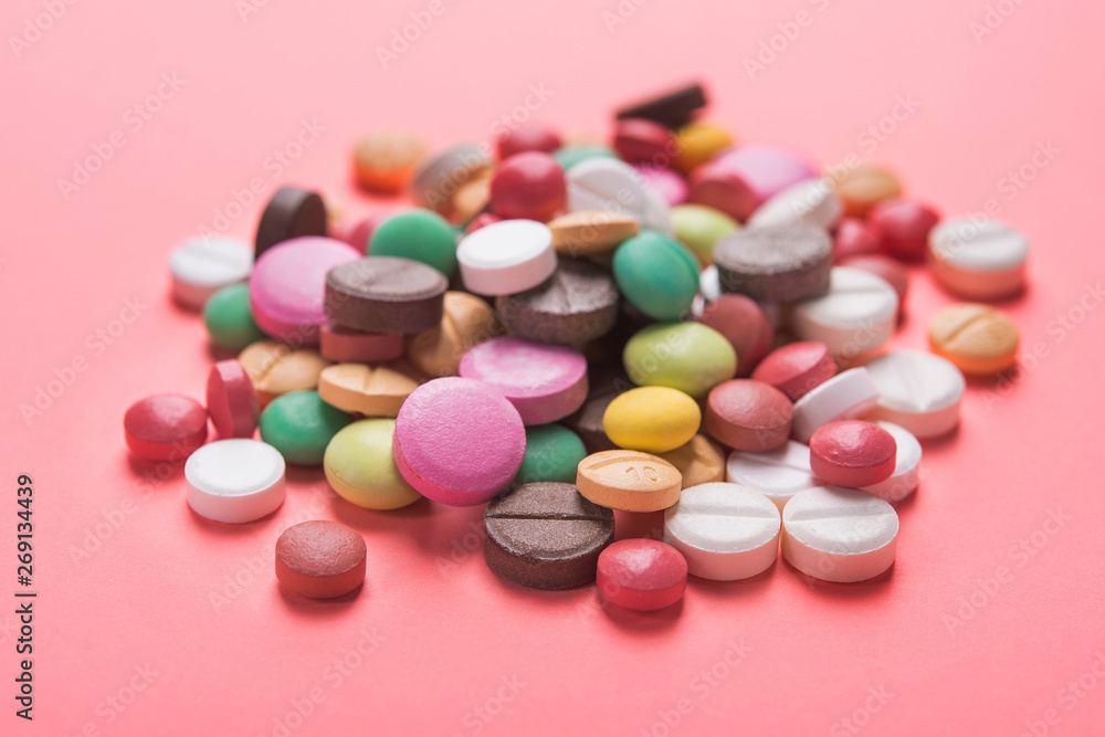 Pile of colored pills, capsule and tablets Pile of colored pills, capsule and tablets