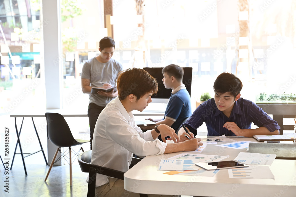 Start up young business Brainstorming meeting on office desk Start up young business Brainstorming meeting on office desk