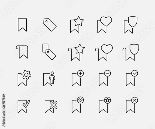 Bookmark related vector icon set.