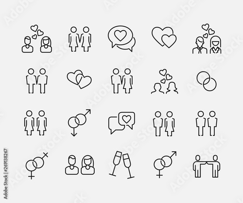 Couple related vector icon set.