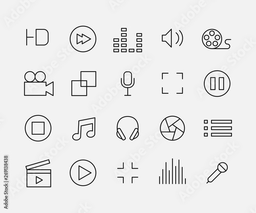 Set of multimedia icons in modern thin line style. photo