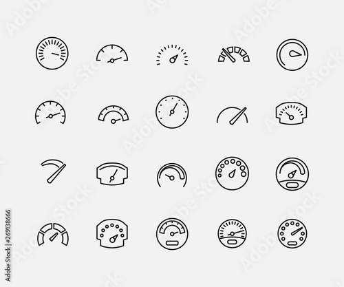 Speedometer related vector icon set.