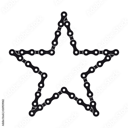 Vector black star created from bike chain. Isolated on white background.
