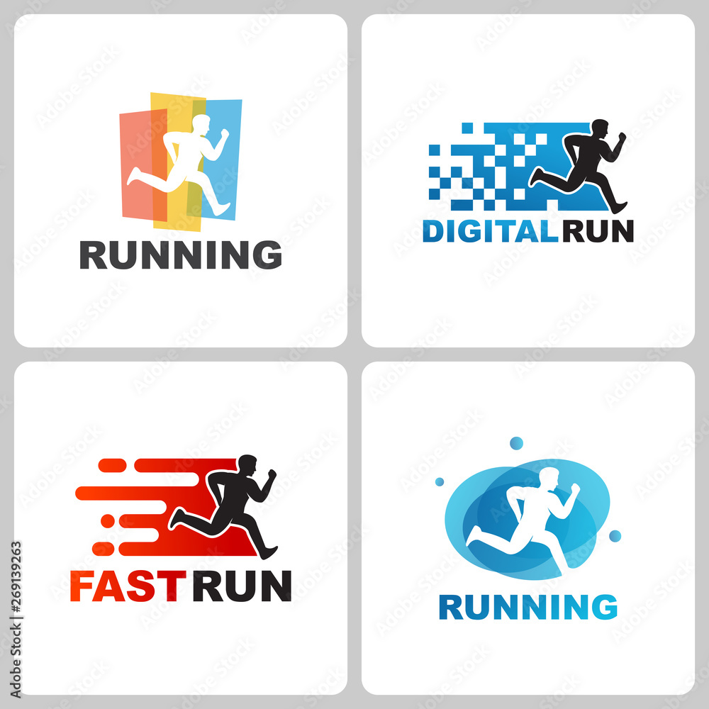 Set of Running Logo Template Design Vector, Emblem, Design Concept, Creative Symbol, Icon