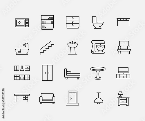 Premium set of furniture line icons.