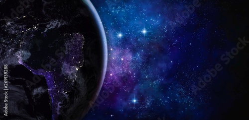 Fototapeta Naklejka Na Ścianę i Meble -  Earth, star and galaxy. Sunrise over planet Earth, view from space. Elements of this image furnished by NASA