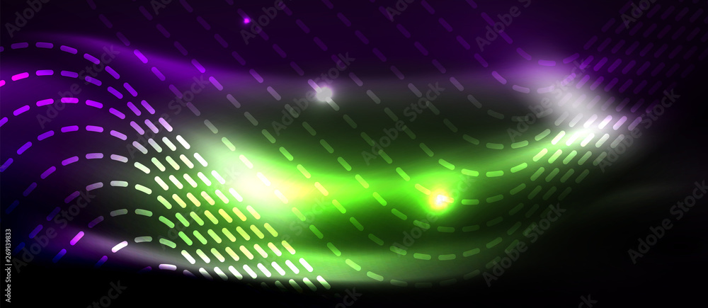 Glowing shiny neon squares abstract background, techno modern template