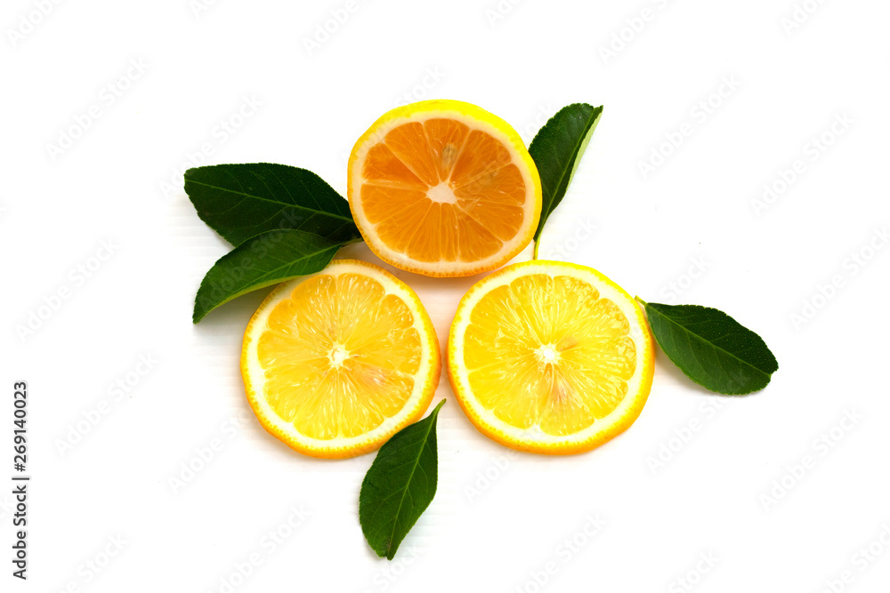 fresh lemon with lime and leaves isolated on white background fresh lemon with lime and leaves isolated on white background