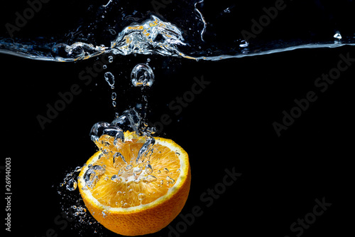 Orange with fresh water splash