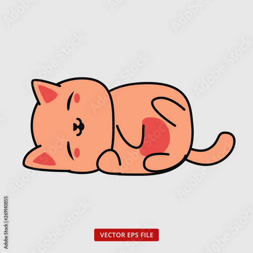 Cute pink cat character sleeping lazily on the floor
