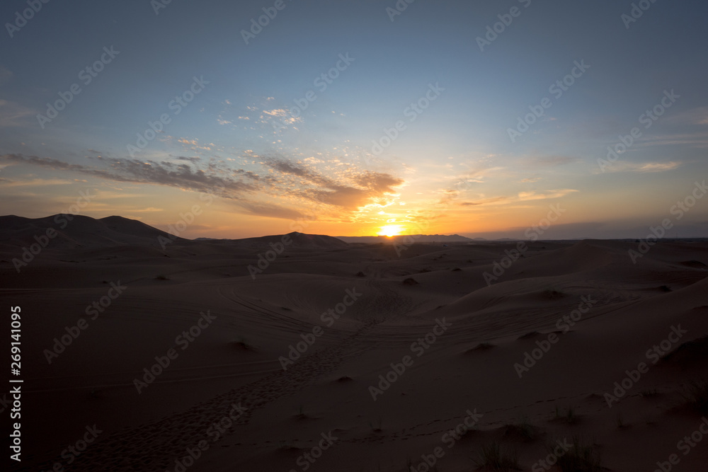 Sunset on the Erg Chebbi sand dunes near Merzouga, Morocco