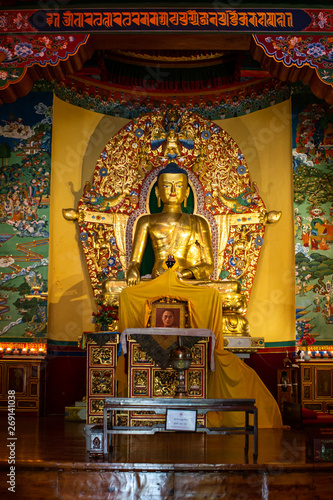 Buddha statue in temple in Tibetan art center in Norbulinka Institute Dharamsala © galindr