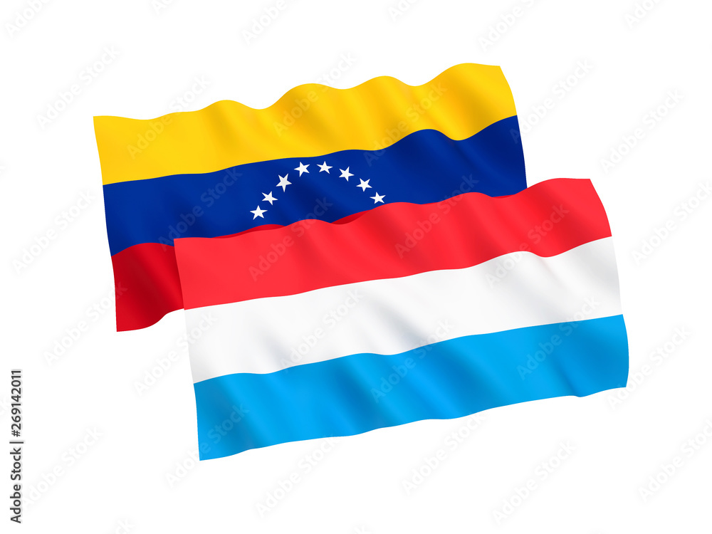 Naklejka premium National fabric flags of Venezuela and Luxembourg isolated on white background. 3d rendering illustration. 1 to 2 proportion.