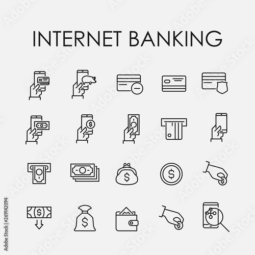 Simple collection of internet banking related line icons.