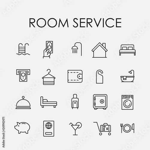 Simple collection of room service related line icons.