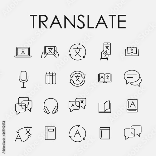 Simple collection of translate related line icons.