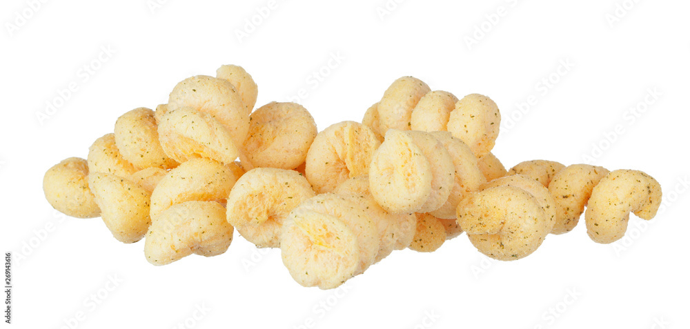 Fototapeta premium Peanut, corn puffs isolated with white background