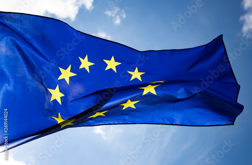 The flag of Europe waving in the wind