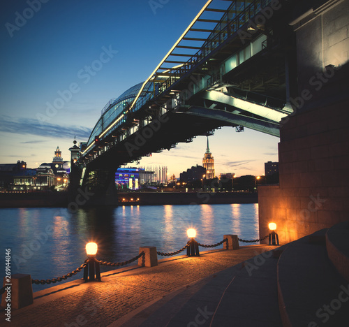 Moscow night cityscape with a bridge. Russia © Astroid