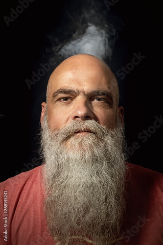 bearded man smoke portrait