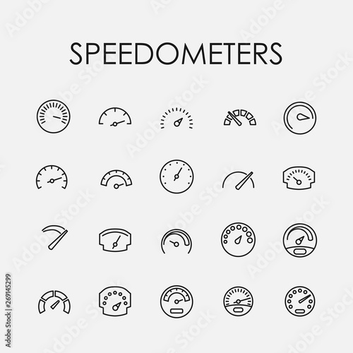 Speedometer related vector icon set.