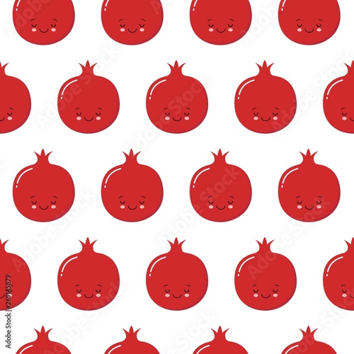 Cute pomegranate pattern. Granate fruit seamless print. Summer wallpaper, botanical illustration