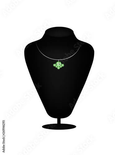 Mannequin silhouette with emerald necklace, vector
