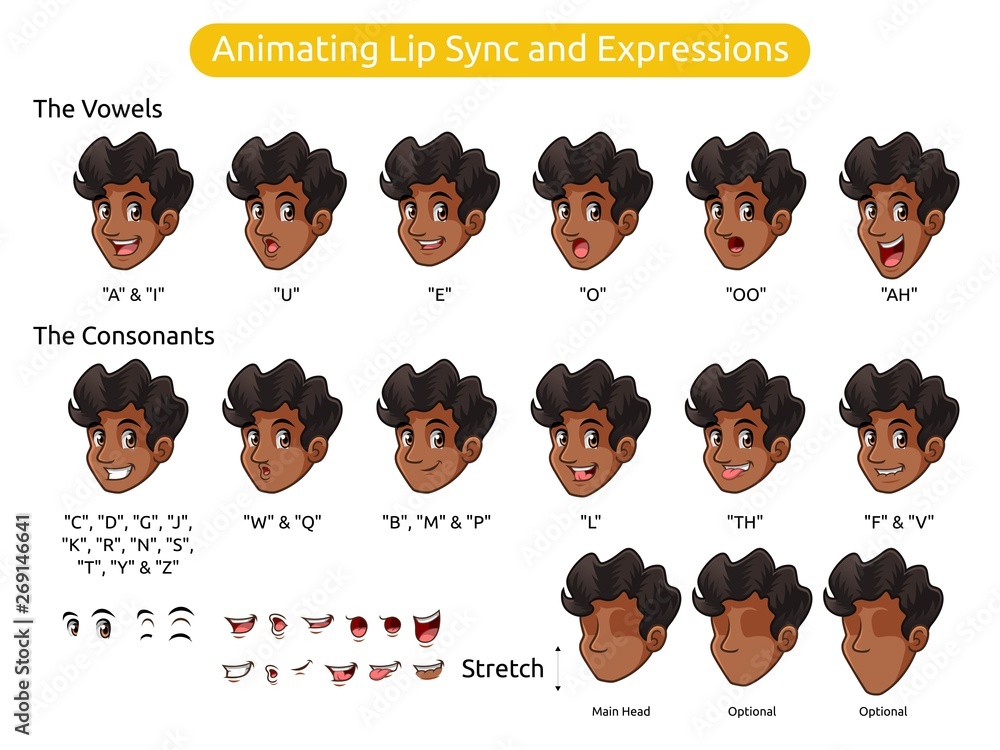 Man with curly hair cartoon character design for animating lip sync and expressions, vector illustration. Stock Vector | Adobe Stock Man with curly hair cartoon character design for animating lip sync and expressions, vector illustration. Stock Vector | Adobe Stock