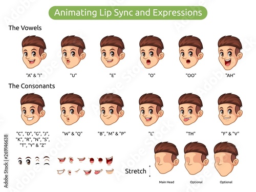 Man with red hair cartoon character design for animating lip sync and expressions, vector illustration.