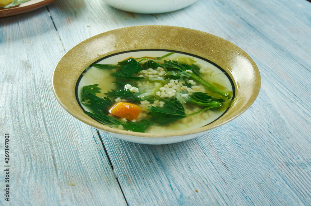Spring vegetable soup nettle with Wheat Groats Spring vegetable soup nettle with Wheat Groats
