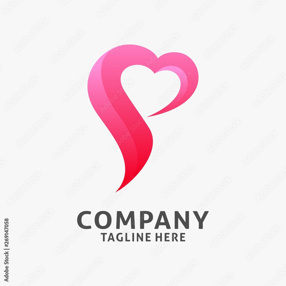 Letter P love logo design