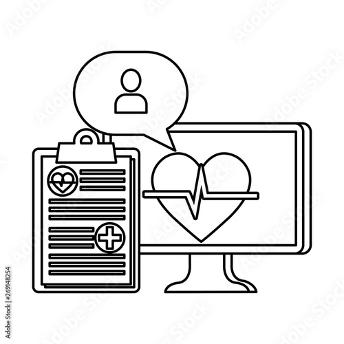 desktop with heart cardio and order telemedicine