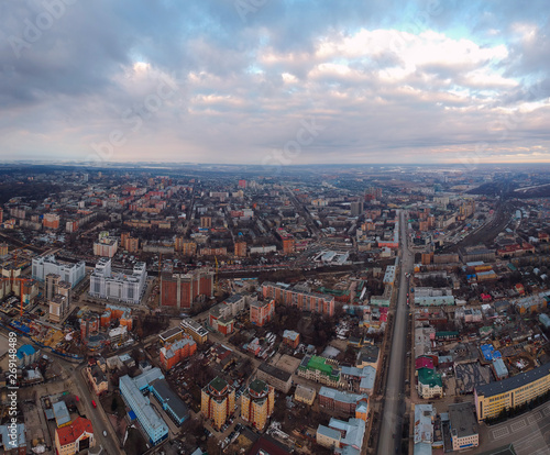Street of Ryazan from the height of the drone.